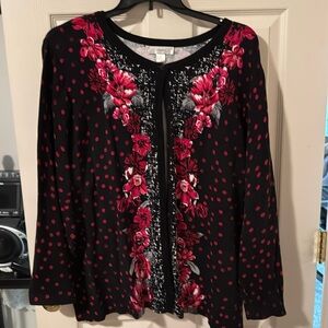 Long sleeve cardigan cotton. Hot pink and black